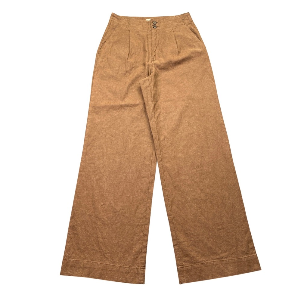 Marine Layer Allison Wide Leg Pants Brown Linen Blend High Rise Pleated Sz 6